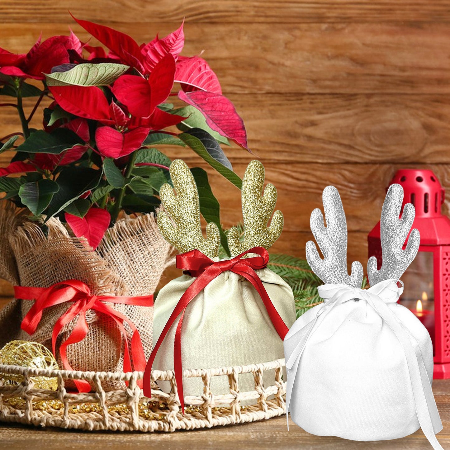5 Pcs Christmas Antler Gift Bags