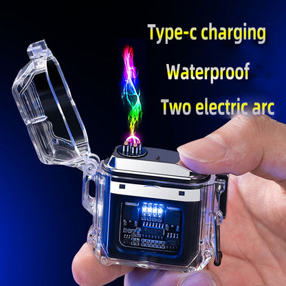 USB Windproof Double Arc Lighter – Transparent Electric Pulse Lighter