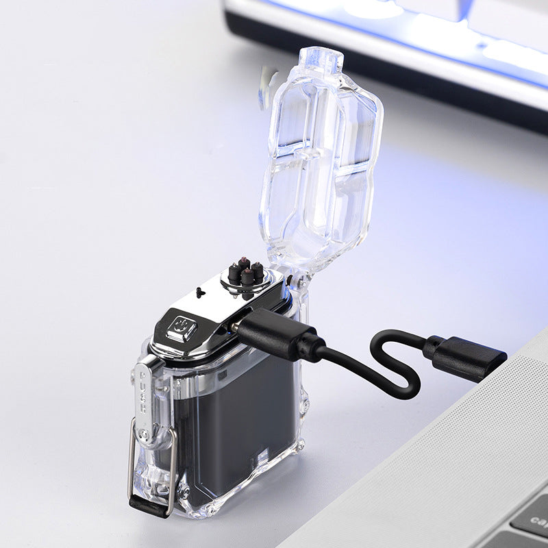 USB Windproof Double Arc Lighter – Transparent Electric Pulse Lighter