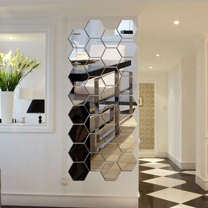 6/12pcs 3D Hexagon Mirror Wall Stickers Self-Adhesive DIY Decor