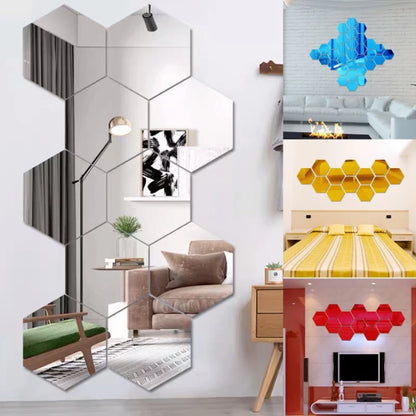 6/12pcs 3D Hexagon Mirror Wall Stickers Self-Adhesive DIY Decor