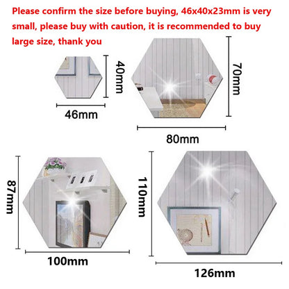 6/12pcs 3D Hexagon Mirror Wall Stickers Self-Adhesive DIY Decor