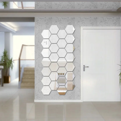 6/12pcs 3D Hexagon Mirror Wall Stickers Self-Adhesive DIY Decor