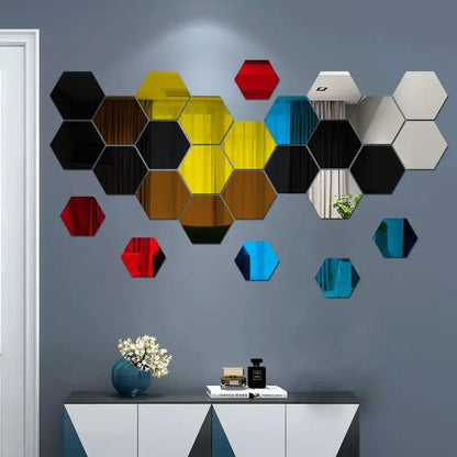 6/12pcs 3D Hexagon Mirror Wall Stickers Self-Adhesive DIY Decor