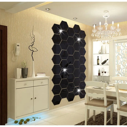 6/12pcs 3D Hexagon Mirror Wall Stickers Self-Adhesive DIY Decor