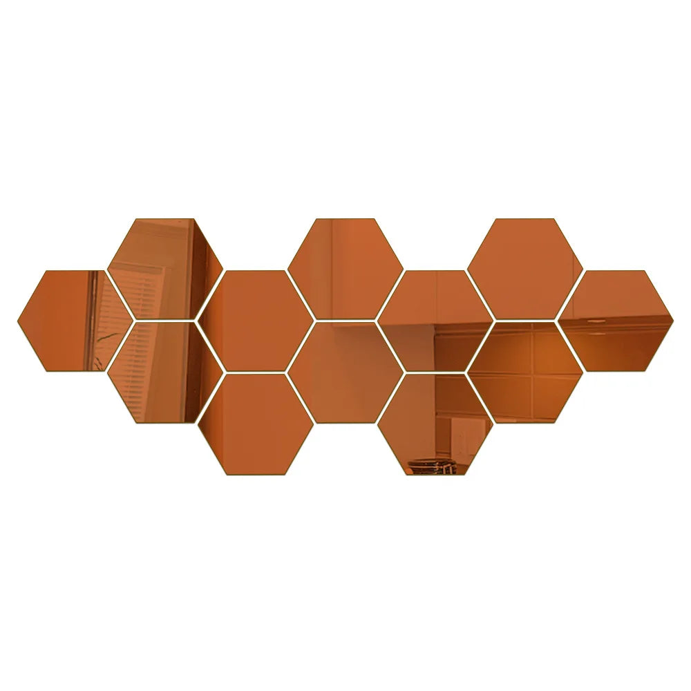 6/12pcs 3D Hexagon Mirror Wall Stickers Self-Adhesive DIY Decor