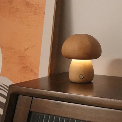 Wooden Mushroom LED Night Light – Touch Switch Bedside Lamp