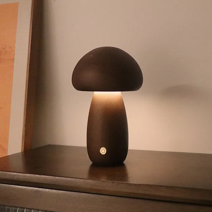 Wooden Mushroom LED Night Light – Touch Switch Bedside Lamp