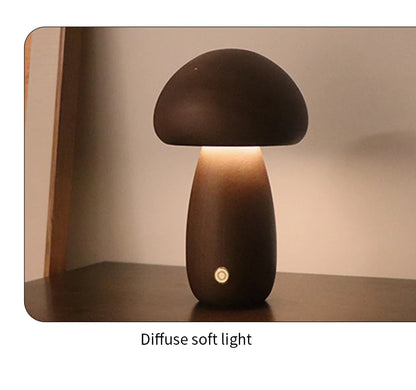 Wooden Mushroom LED Night Light – Touch Switch Bedside Lamp