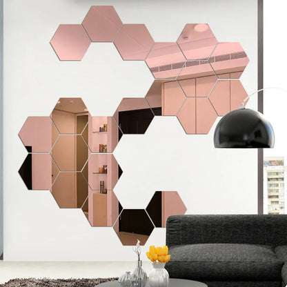 6/12pcs 3D Hexagon Mirror Wall Stickers Self-Adhesive DIY Decor
