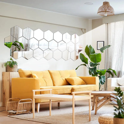 6/12pcs 3D Hexagon Mirror Wall Stickers Self-Adhesive DIY Decor