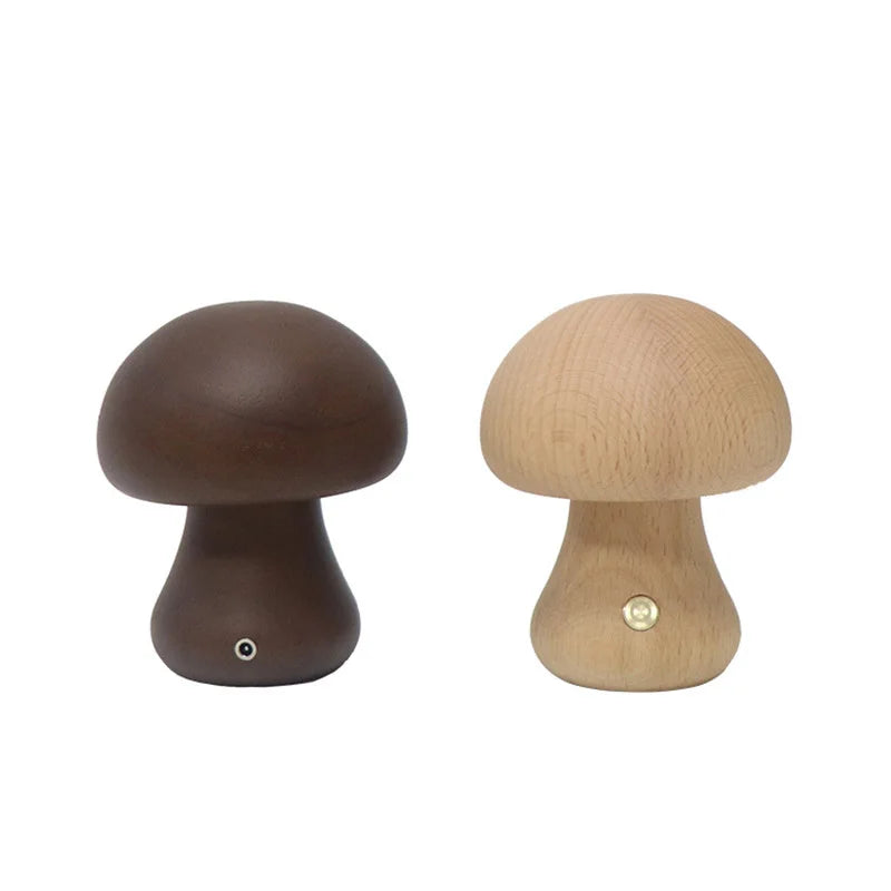 Wooden Mushroom LED Night Light – Touch Switch Bedside Lamp