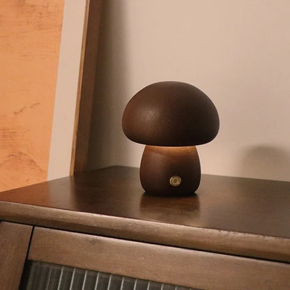 Wooden Mushroom LED Night Light – Touch Switch Bedside Lamp