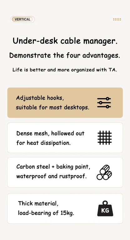 Under Desk Cable Management Tray Metal Wire Organizer