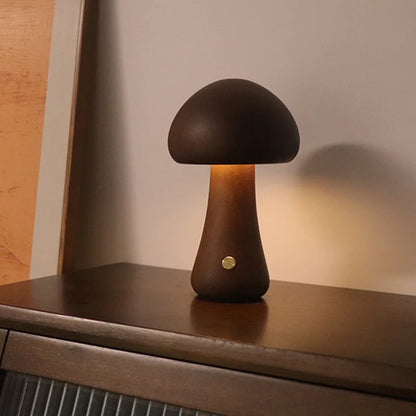 Wooden Mushroom LED Night Light – Touch Switch Bedside Lamp