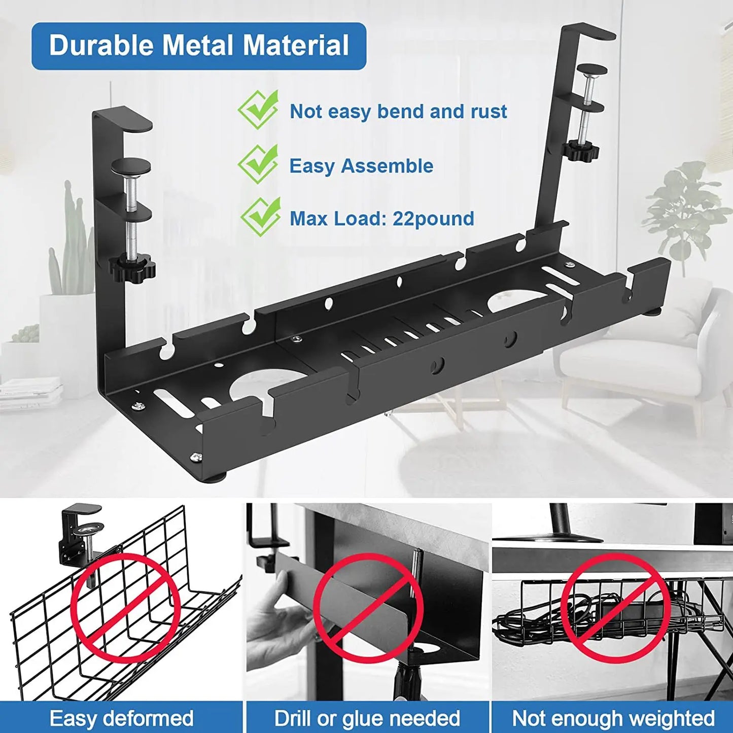 Under Desk Cable Management Tray Metal Wire Organizer