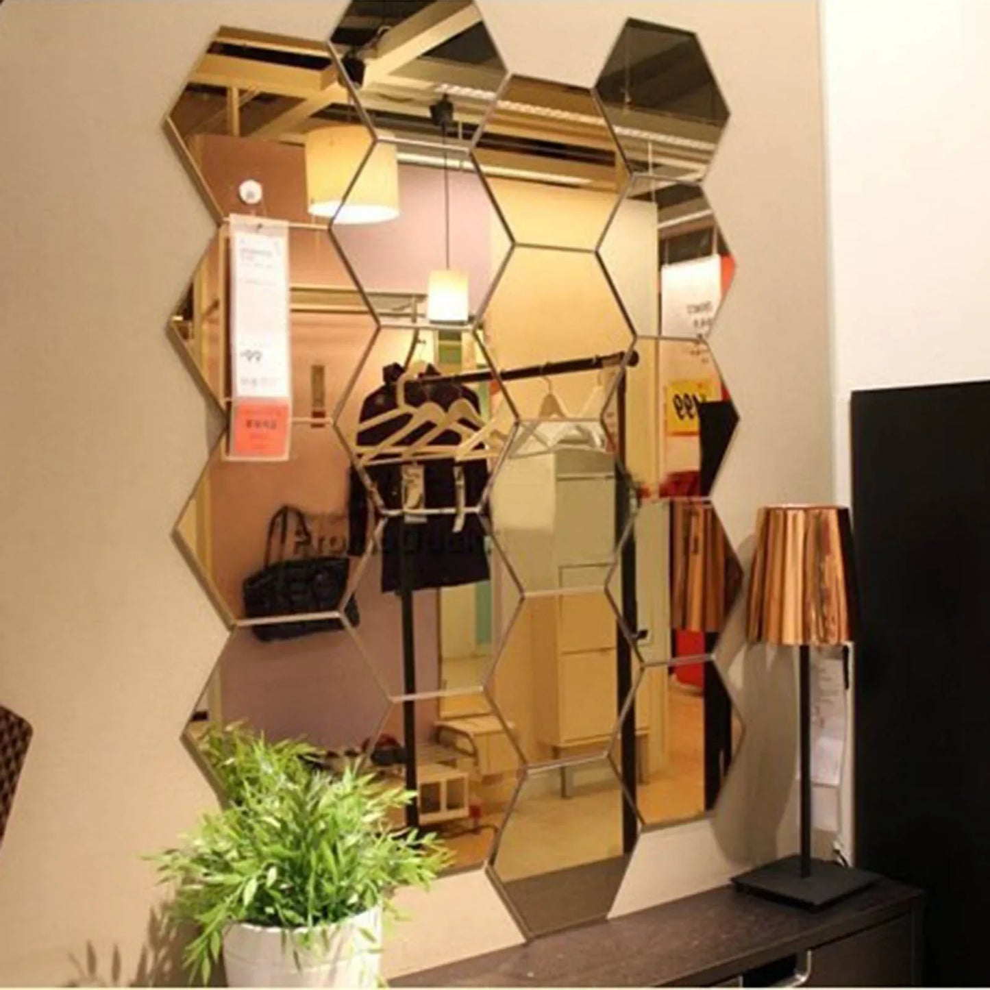 6/12pcs 3D Hexagon Mirror Wall Stickers Self-Adhesive DIY Decor
