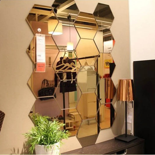 6/12pcs 3D Hexagon Mirror Wall Stickers Self-Adhesive DIY Decor