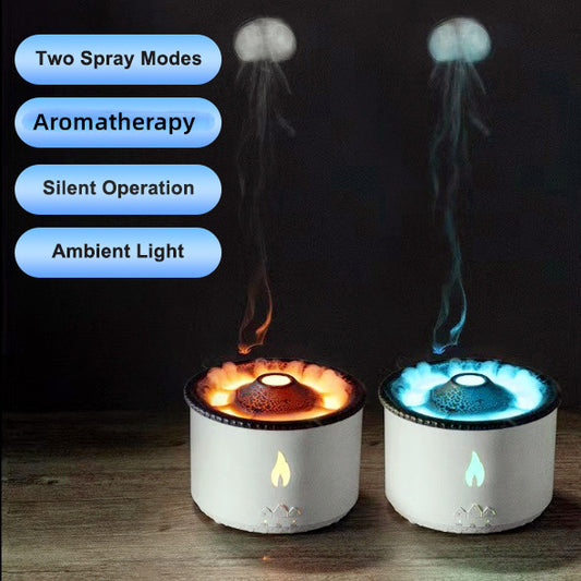 Volcano Flame Ultrasonic Essential Oil Diffuser with Jellyfish Night Light